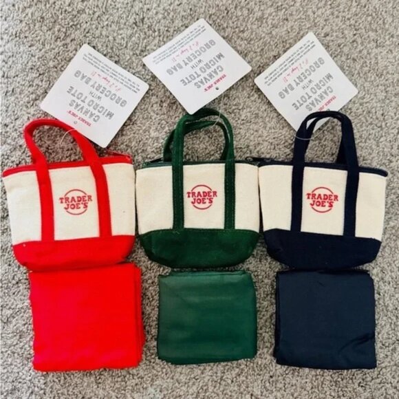 Trader Joe's Pine Green Canvas Micro Tote + large green TJ reusable bag! - Picture 2 of 7